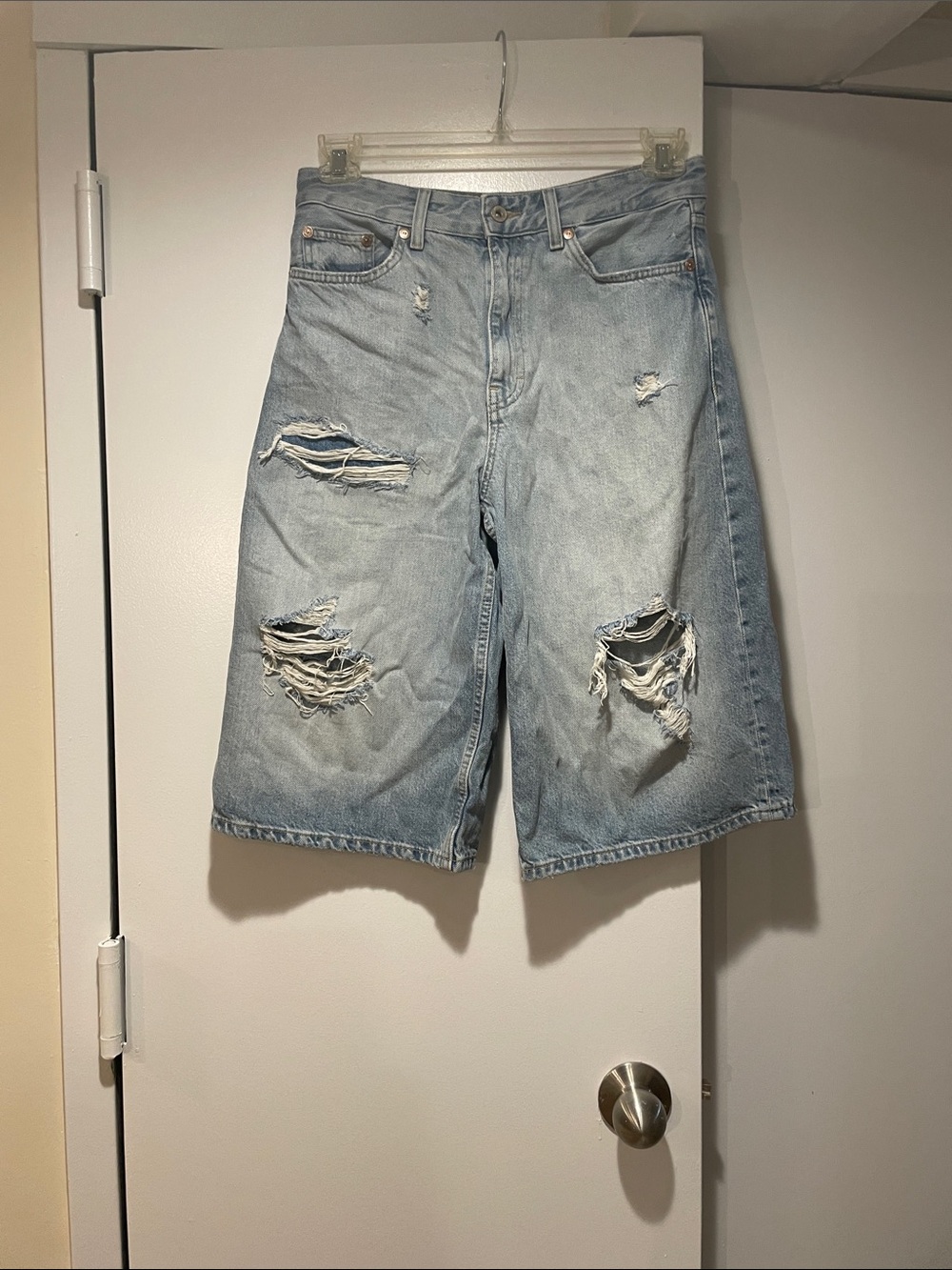 Zara Light Blue Distressed Denim Jean Shorts